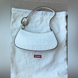 STAUD White Croc-Embossed Shoulder Bag